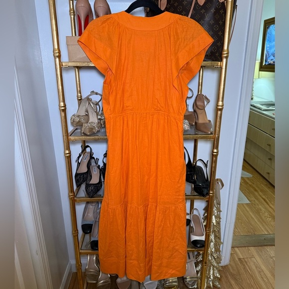 Anthropologie The Renee Flutter Sleeve Linen Button Front Dress - Picture 8 of 8